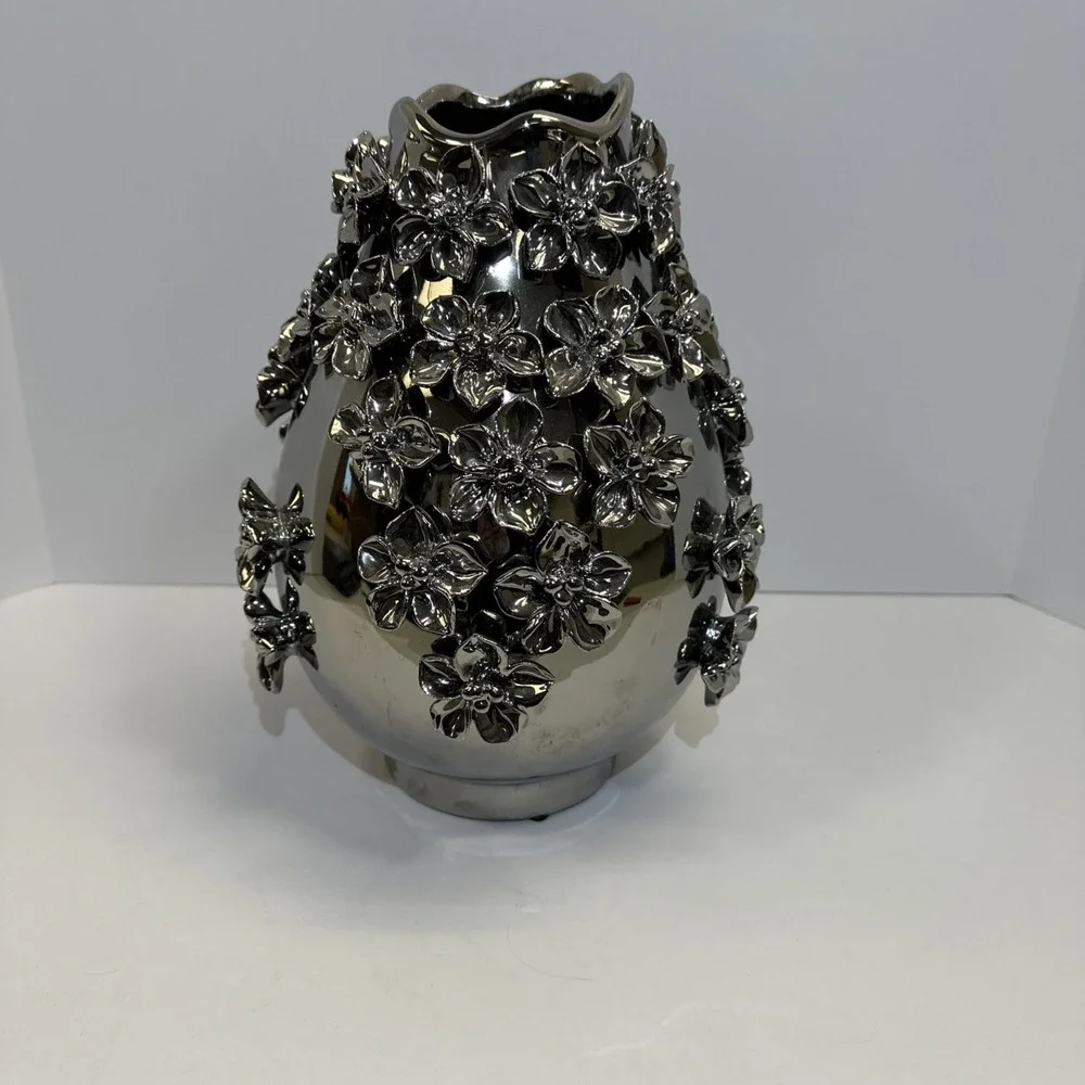 Rare Vintage Pier 1 Vase Silver Coated Dogwood Petals 3D 12